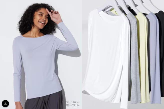 エアリズムシルクブレンドUVカットクルーネックT（長袖）（WOMEN）