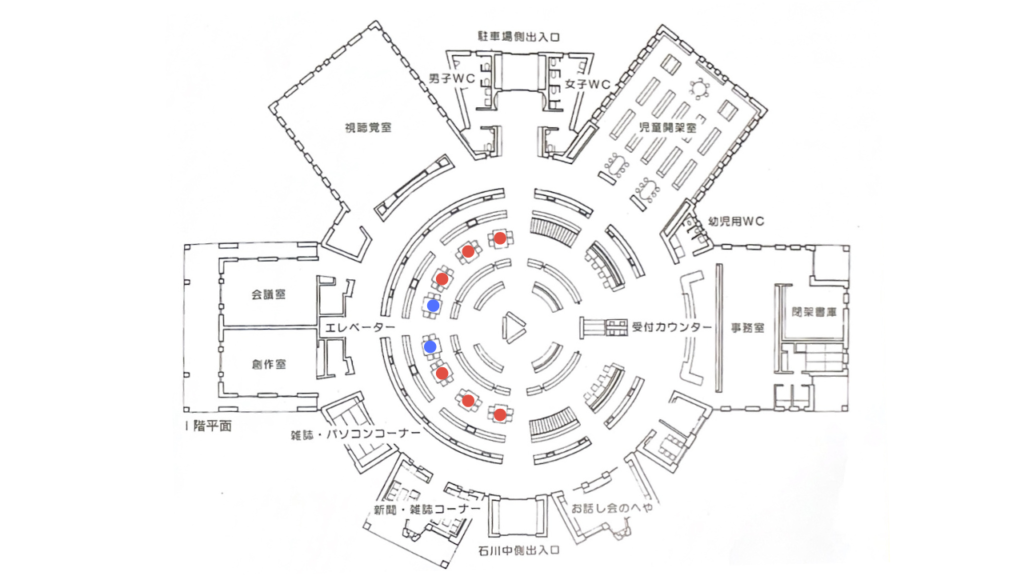 水戸市立西部図書館1階全体図