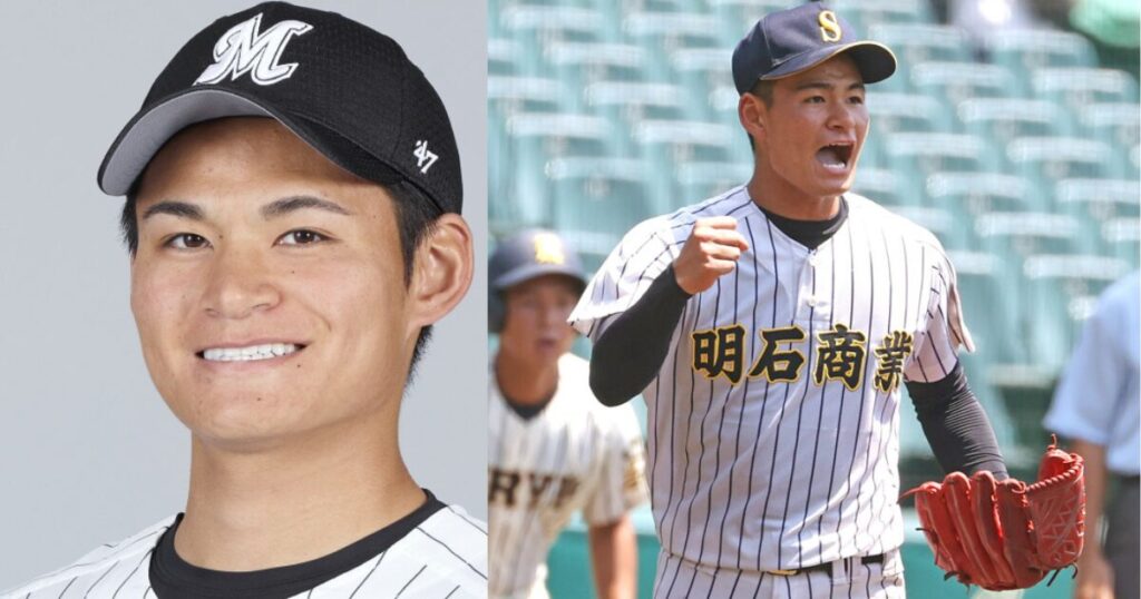 中森俊介選手。右は高校球児時代。