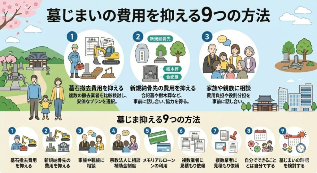 墓じまいの費用を安く抑える9つの方法のイメージ