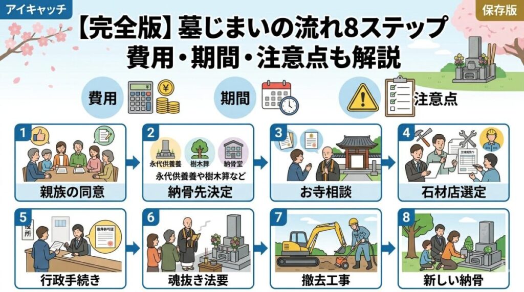 【完全版】墓じまいの流れ8ステップ｜費用・期間・注意点も解説のアイキャッチ画像