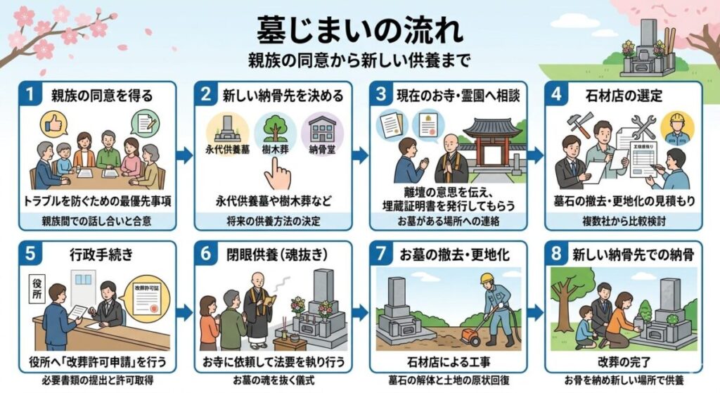 墓じまいの流れ【図解】