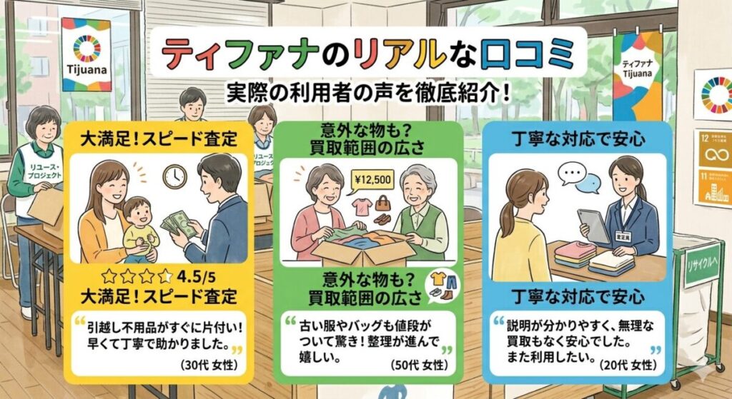リサイクルショップ ティファナのリアルな口コミと評判をまとめた図
