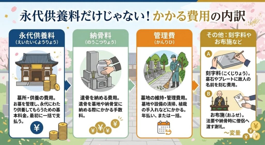 知っておきたい費用の内訳:永代供養料だけじゃない!の図解