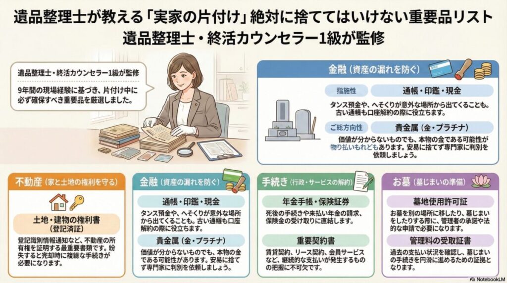 【必須】法的手続き・相続に不可欠な「絶対に」捨ててはいけないものの図解
