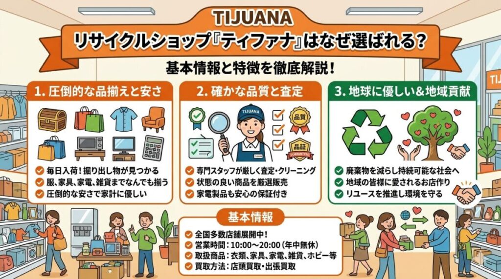 リサイクルショップ ティファナがなぜ選ばれるかをまとめた図