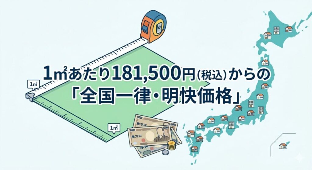 1㎡あたり181,500円（税込）からの「全国一律・明快価格」の説明画像